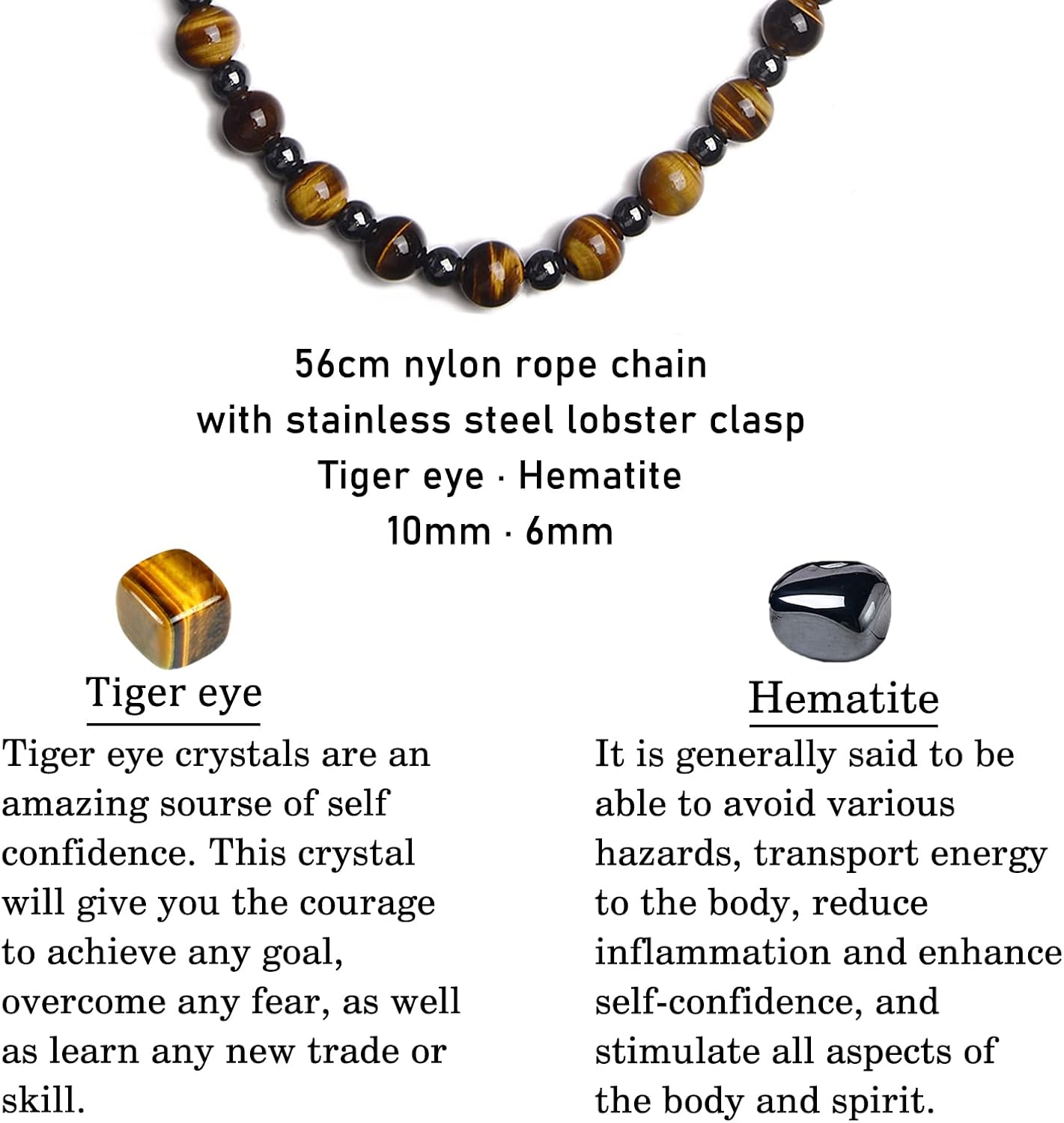 Healing Crystal Black Obsidian Tiger Eye and Hematite Beads Necklace Triple Protection Necklace for Men Women