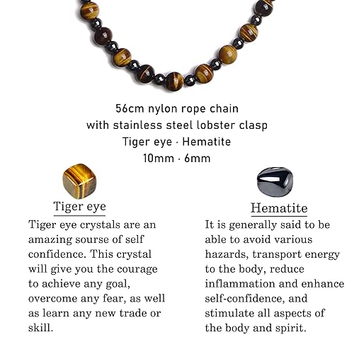 Miniatura 5 de Healing Crystal Black Obsidian Tiger Eye and Hematite Beads Necklace Triple Protection Necklace for Men Women