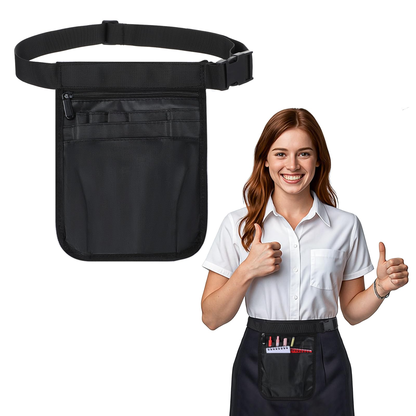 Server Waist Pouch, Restaurant Waiter Waist Tool Pouch Bag with Adjustable Belt, Utility Money Bag Working Serving Apron for Waiter Waitress(Black)