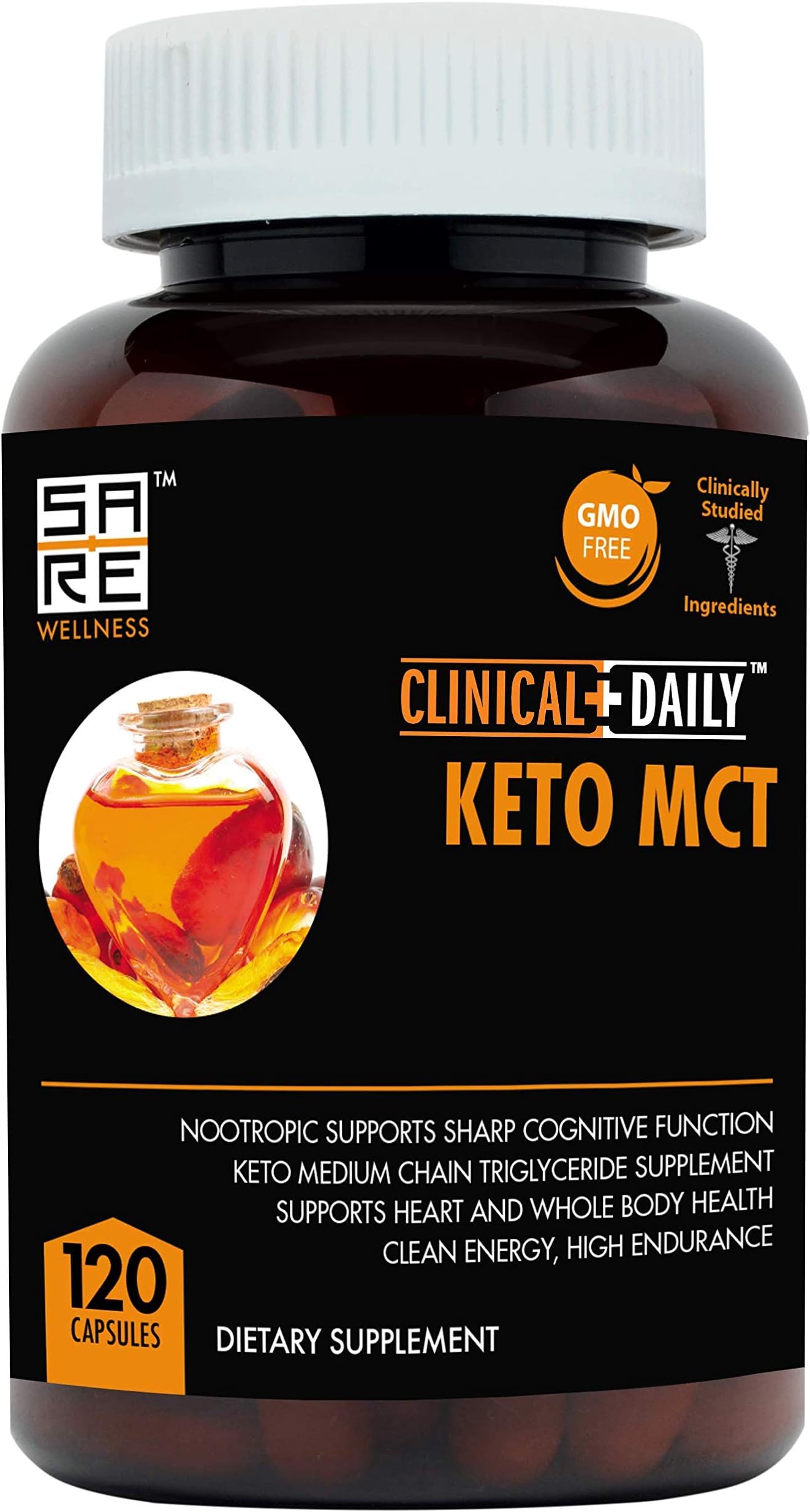 Clinical Daily MCT Oil Capsules Keto Diet Supplement for Men and Women - Natural Nootropic Support for Clean Energy and Brain Power - Non GMO 3000mg - 120 MCT Oil Pills in Liquid Softgel Form