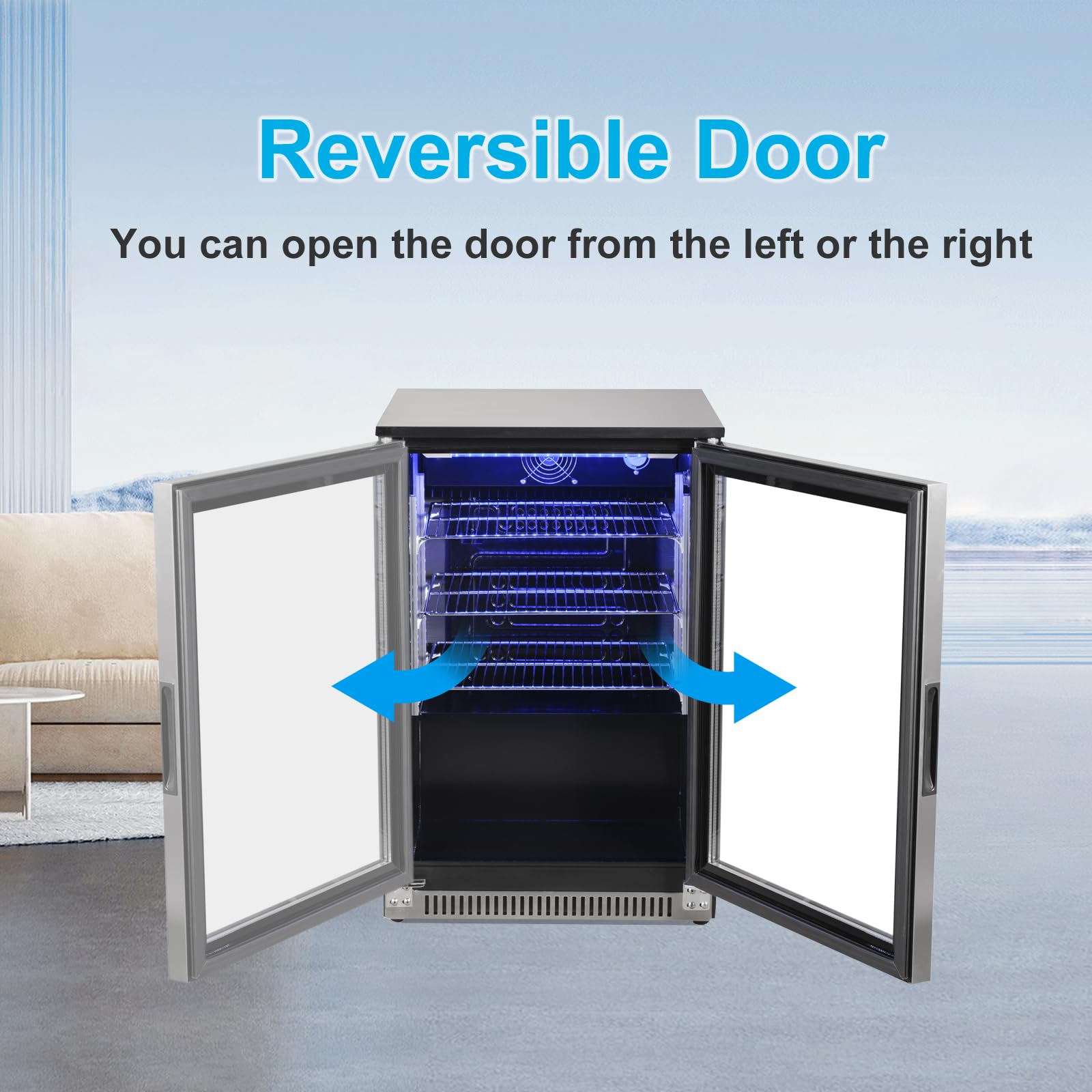 Weili 20 Inch Built In Beverage Refrigerator With Lock, Under Counter Or Freestanding 120 Can Soda Beer Drink Cooler Fridge With Stainless Steel And Glass Door on Fridge.com - View 6