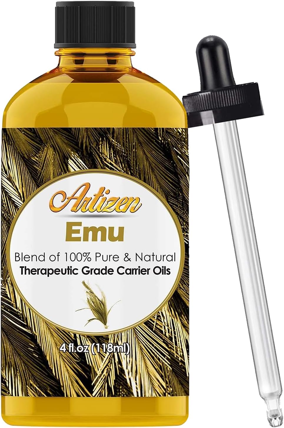 100% Pure Emu Oil (HUGE 4OZ BOTTLE) - Premium Skin & Hair Moisturizer - Natural Hair Strengthener to Help Prevent Hair Loss - Perfect Additive to Shampoo, Conditioner, Soap, and Lotion