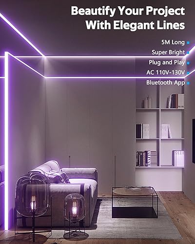 Miniatura 6 de Tira de luz LED COB de 16.4 pies 110 V RGB con control remoto inteligente impermeable al aire libre RGB COB neón cuerda luz 576LEDsM cambio de color