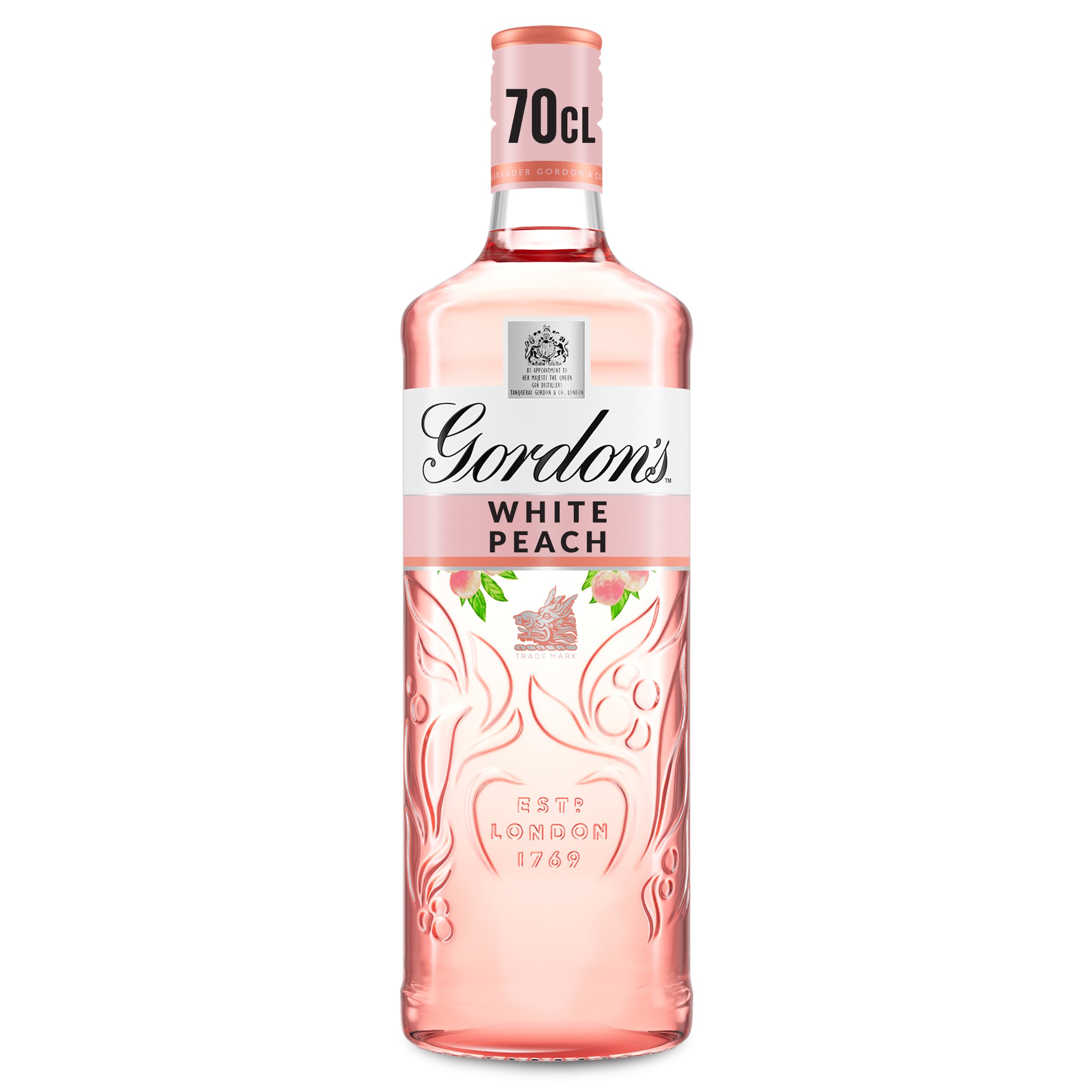 Gordon's White Peach Distilled Gin | 37.5% vol | 70cl | Subtle Sweetness & Flavours of White Peach | Balanced with Gin Botanicals | Enjoy in a Gin Glass with Tonic | Flavoured Gin