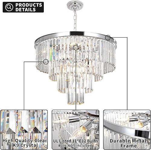 Miniatura 2 de MarkDee Modernos candelabros de cristal, redondos cromados modernos para comedor, 8 luces colgantes con altura ajustable (23.6 pulgadas)