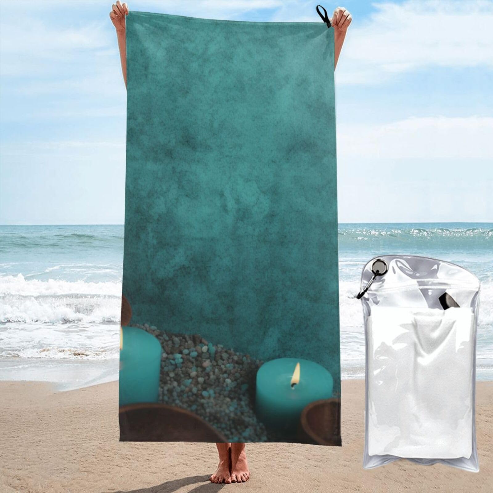 BWWHCCTI spa teal Printed Microfiber Quick Dry Beach Towel 80x160 CM, Fast Drying Bath Towels with Bags for Travel,Camping,Gym,Beach,Swimming,Yoga