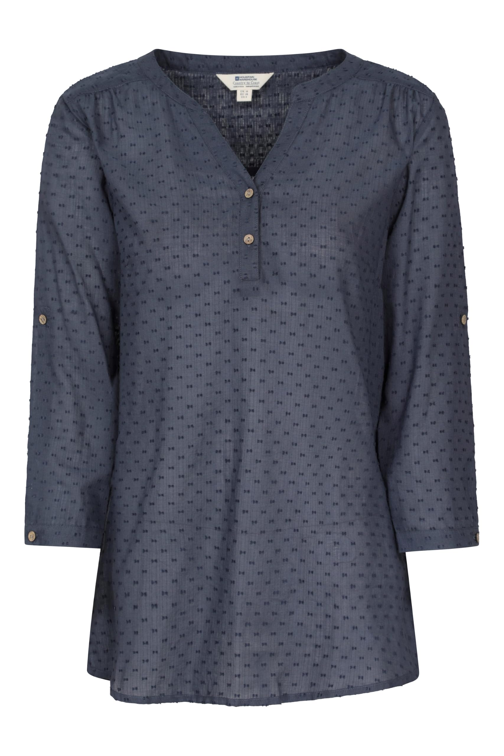 Mountain Warehouse Petra Swiss Dobby Womens 3/4 Sleeve Shirt Dark Blue Women's Size 16