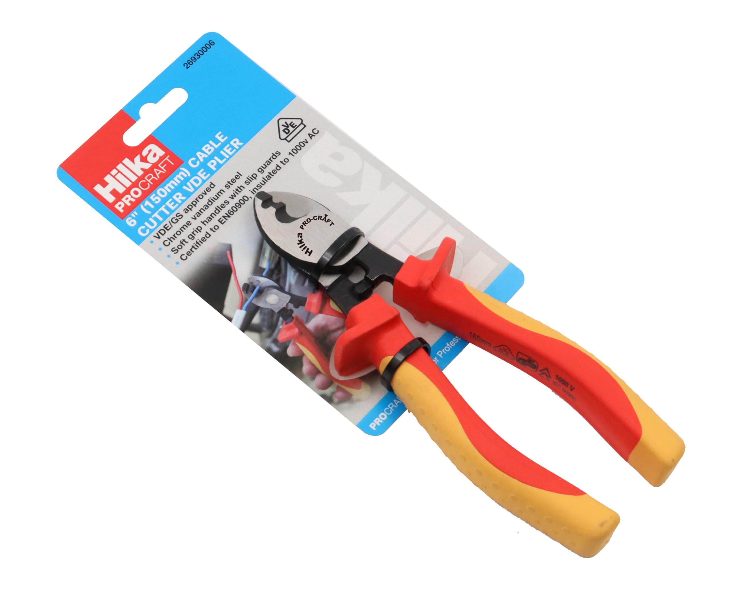 Hilka 26930006 6" (150mm) Cable Cutter VDE Pliers, Orange