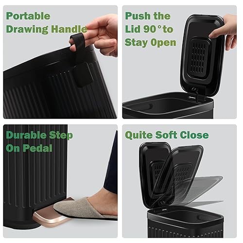 Miniatura 6 de Small Bathroom Trash Can with Lid Soft Close Odor Filter&Step Pedal, 5.5L1.5 Gal Stainless Steel Outdoor Dog Poop Garbage Can Inner Bucket,Slim