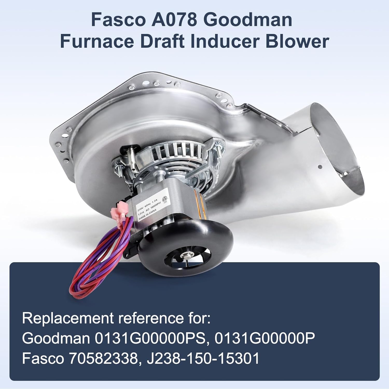 A078 Furnace Draft Inducer Motor Replacement for Goodman 0131G00000PS 0131G00000P, Fasco A078 70582338 J238-150-15301 Motor.