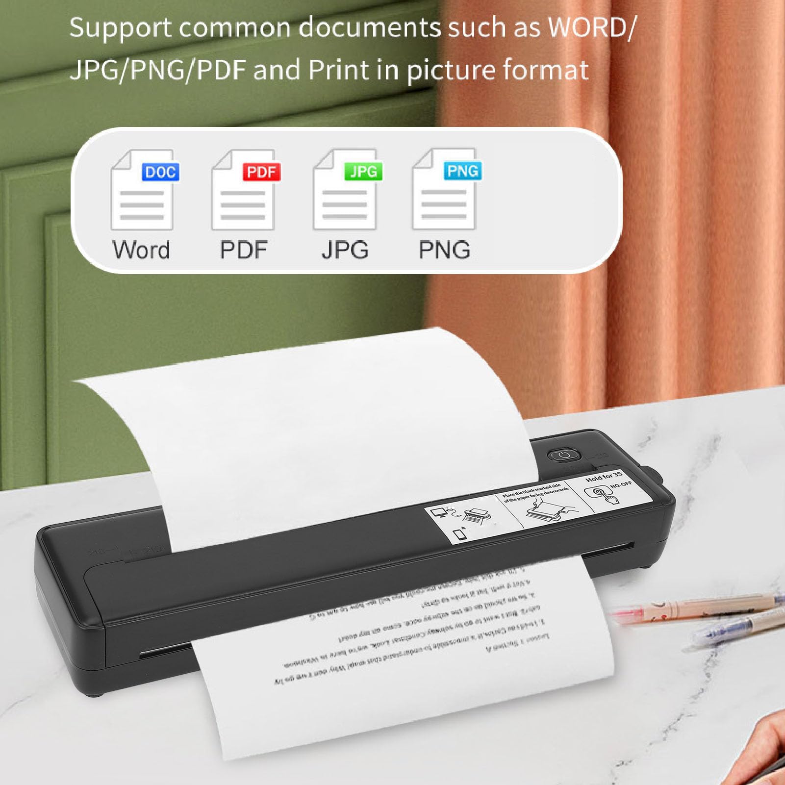 Impresora Portátil Impresora de Viaje Inalámbrica Térmica Bluetooth sin Tinta 203DPI A4 Carta de EE. UU. 210 Mm 218 Mm Batería Recargable USB con Bluetooth y (Black)