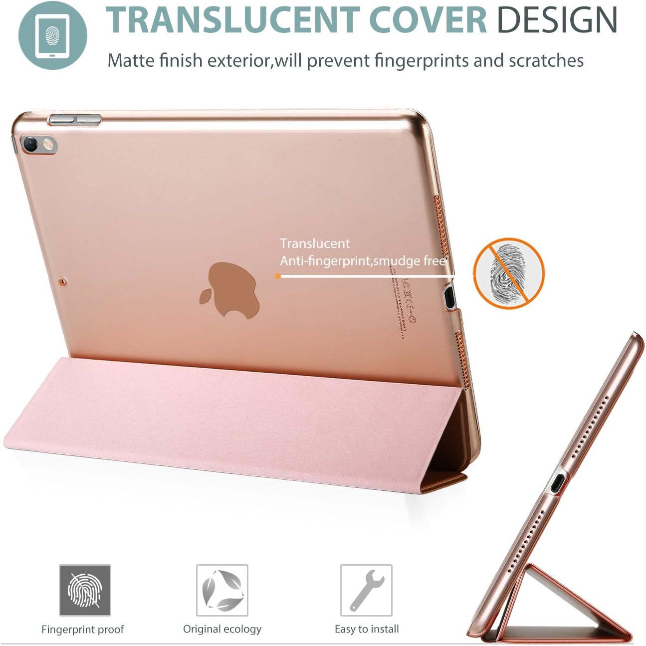 ProCase Smart Case for 10.5” iPad Air 3rd Generation 2019 / iPad Pro 2017, Slim Stand Cover with Translucent Frosted Back for iPad Air 3 -Rosegold