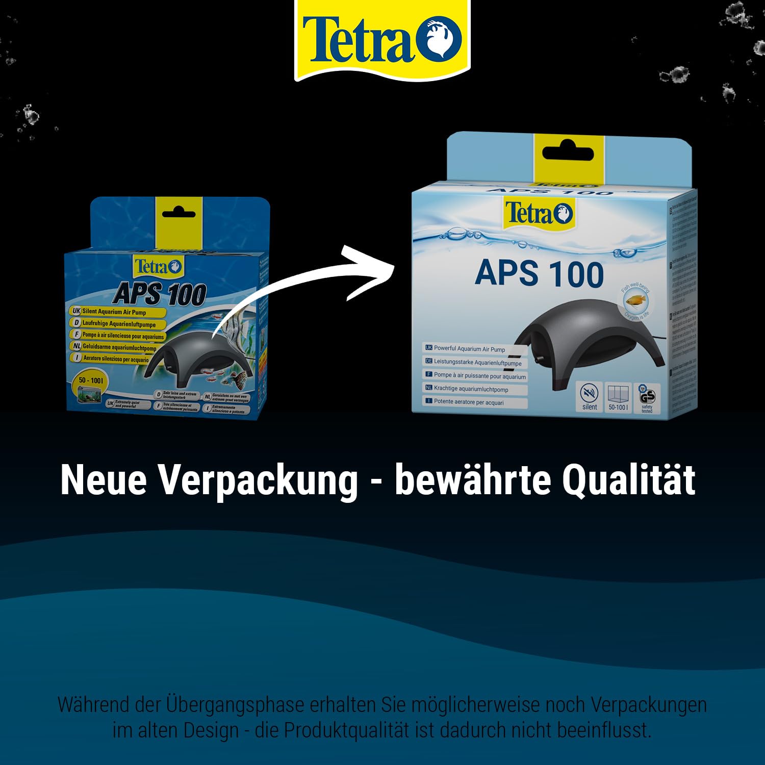 Tetra APS 100 pompa powietrza do akwarium – cicha pompa membranowa do akwariów o pojemności 50-100 l, czarna