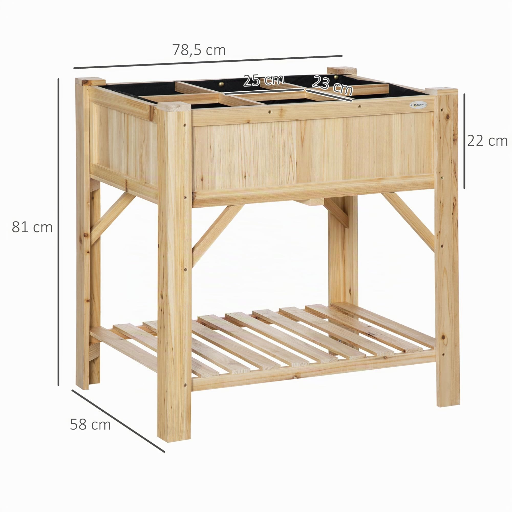 Outsunny Jardinière sur Pieds Carré Potager Étagère 78L x 58l x 81H cm