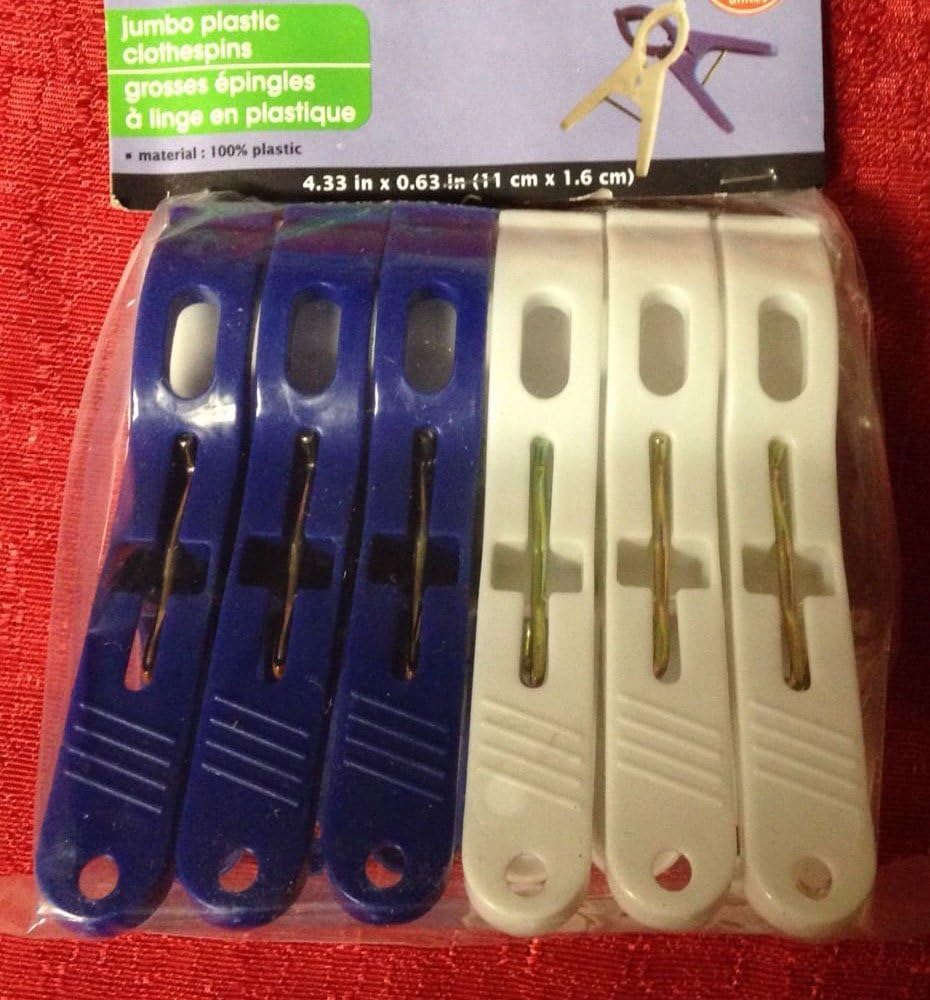 Jumbo Plastic Clothespins Huge 4 1/3" Holds Heavy Laundry - 6 Pack