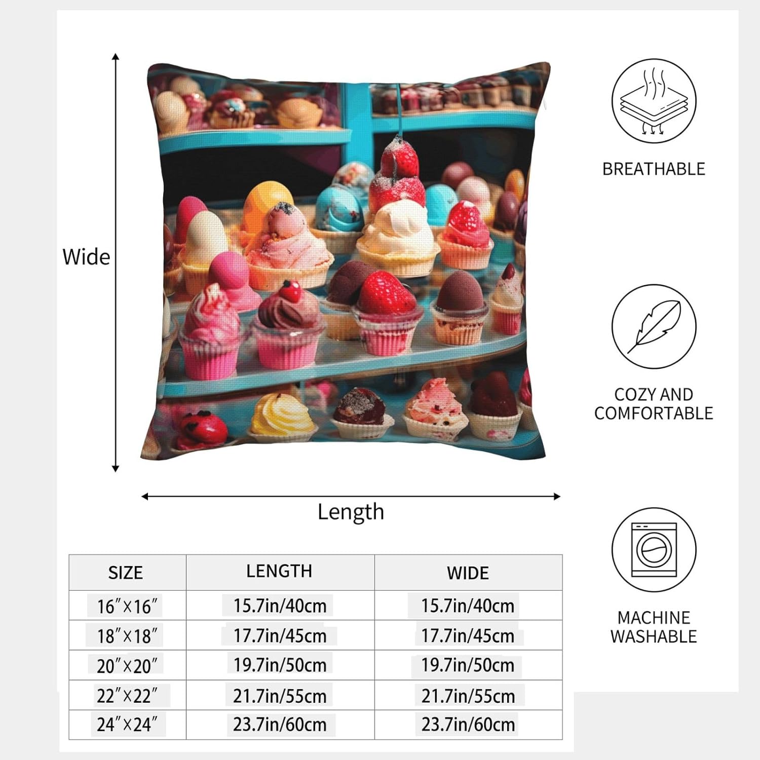 Ice Cream Imitation Linen Pillowcase -2 Sets, Fashionable Home Decoration, Used for Sofas, Gardens, beds