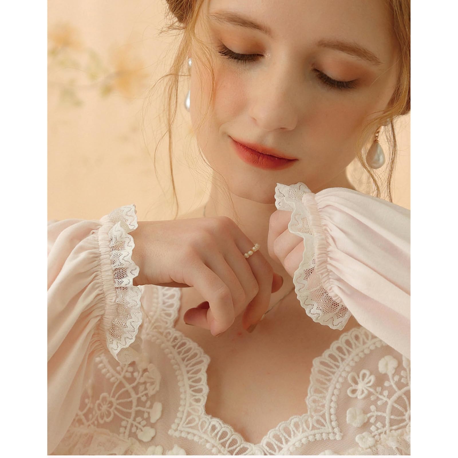 Camicia Notte Donna Princess Nightdress Spring E Autunno A Manica Lunga Cotone Abito da Fata da Fata da Fata Vestiti per La Casa-Rosa-l