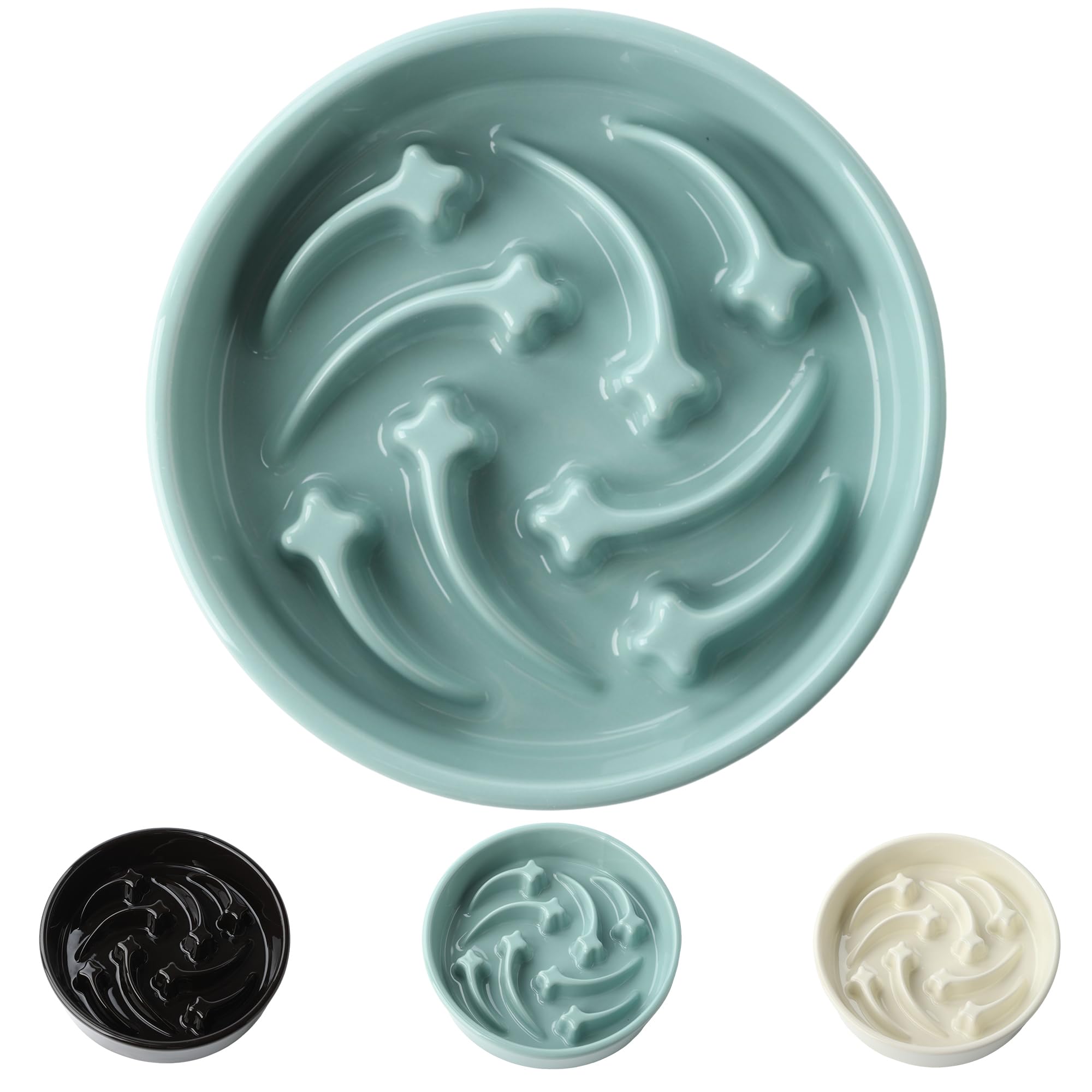 Ceramic Slow Feeder Dog Bowls Large Breed, 2 Cups Slow Eating Dog Bowl, Anti-Gulping Pet Food Bowl Reduce Choking, Heavy Puzzle Maze Design Pet Dishes for Fast Eaters, 8.3 inch - Light Green