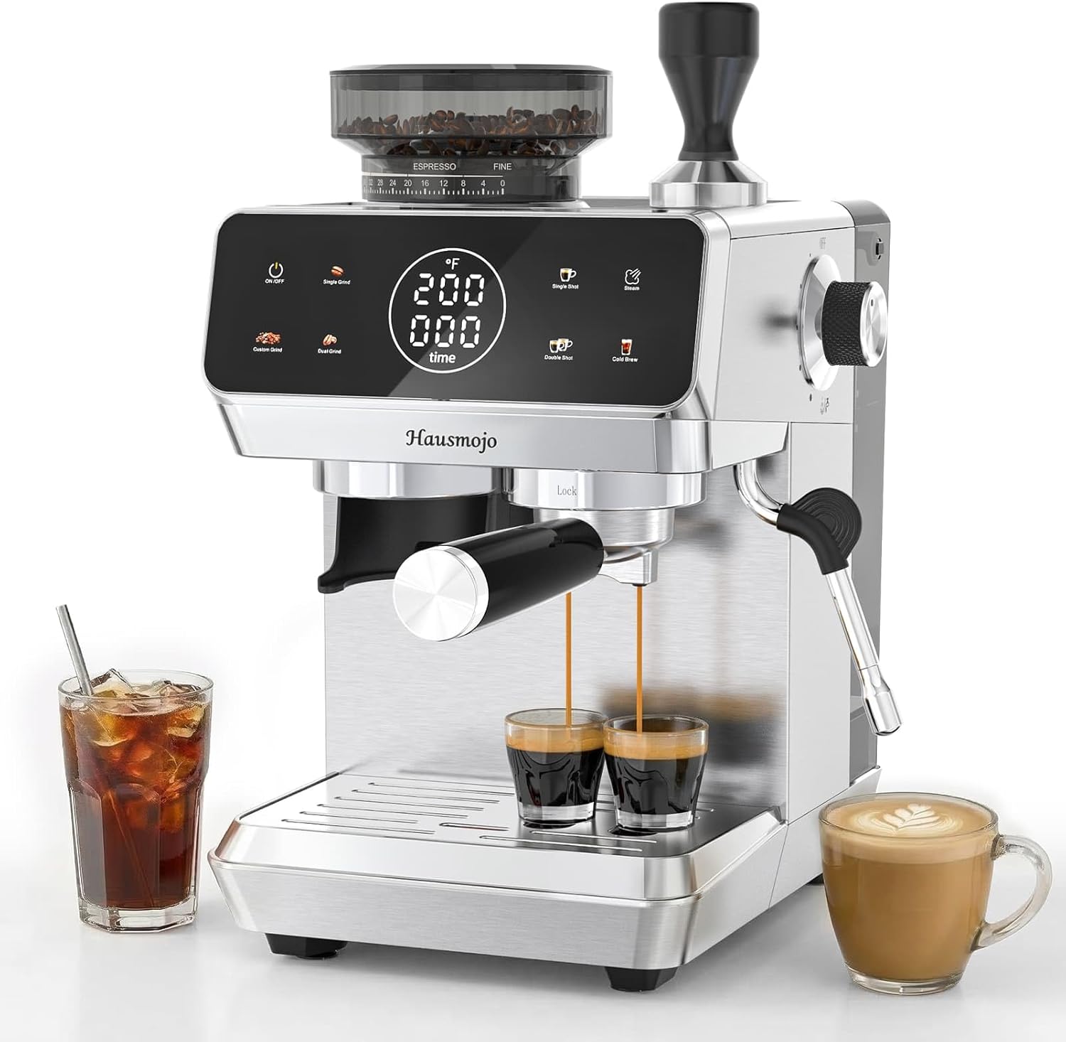 CM1620 Espresso Machine with Built-in Burr Grinder, 20 Bar Bean-to-Cup Espresso Maker with 44 Grind Settings & Steam Wand, Touchscreen Coffee Machine for Latte, Cappuccino & Iced Coffee