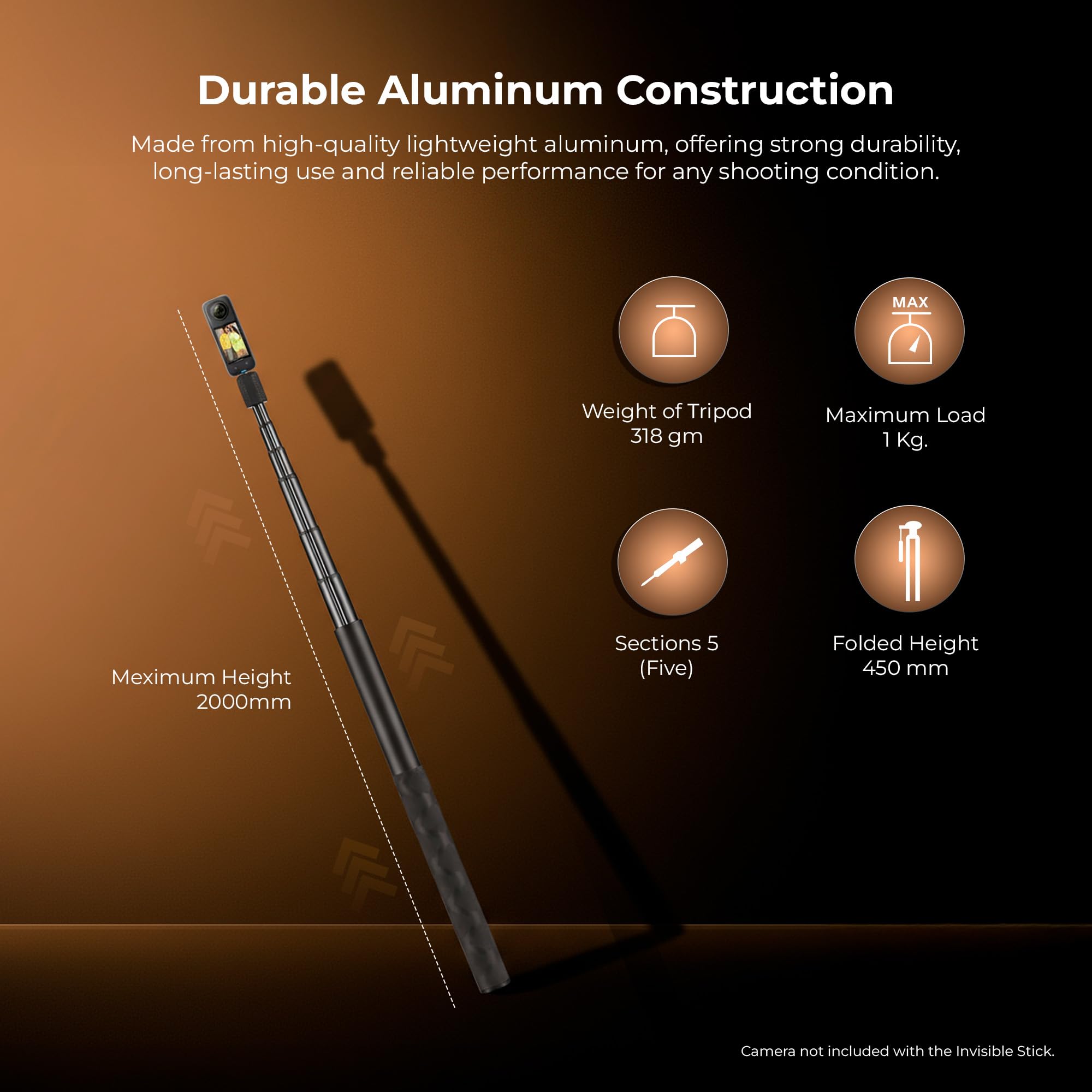 Digitek (DTR 650 is) Aluminum Alloy 2 Meter Invisible Stick for GoPro Hero 11/10/9/8/7/6/5, Insta360 One X2/X3/X4/RS/Go 2, DJI Action 2/3 Cameras 1