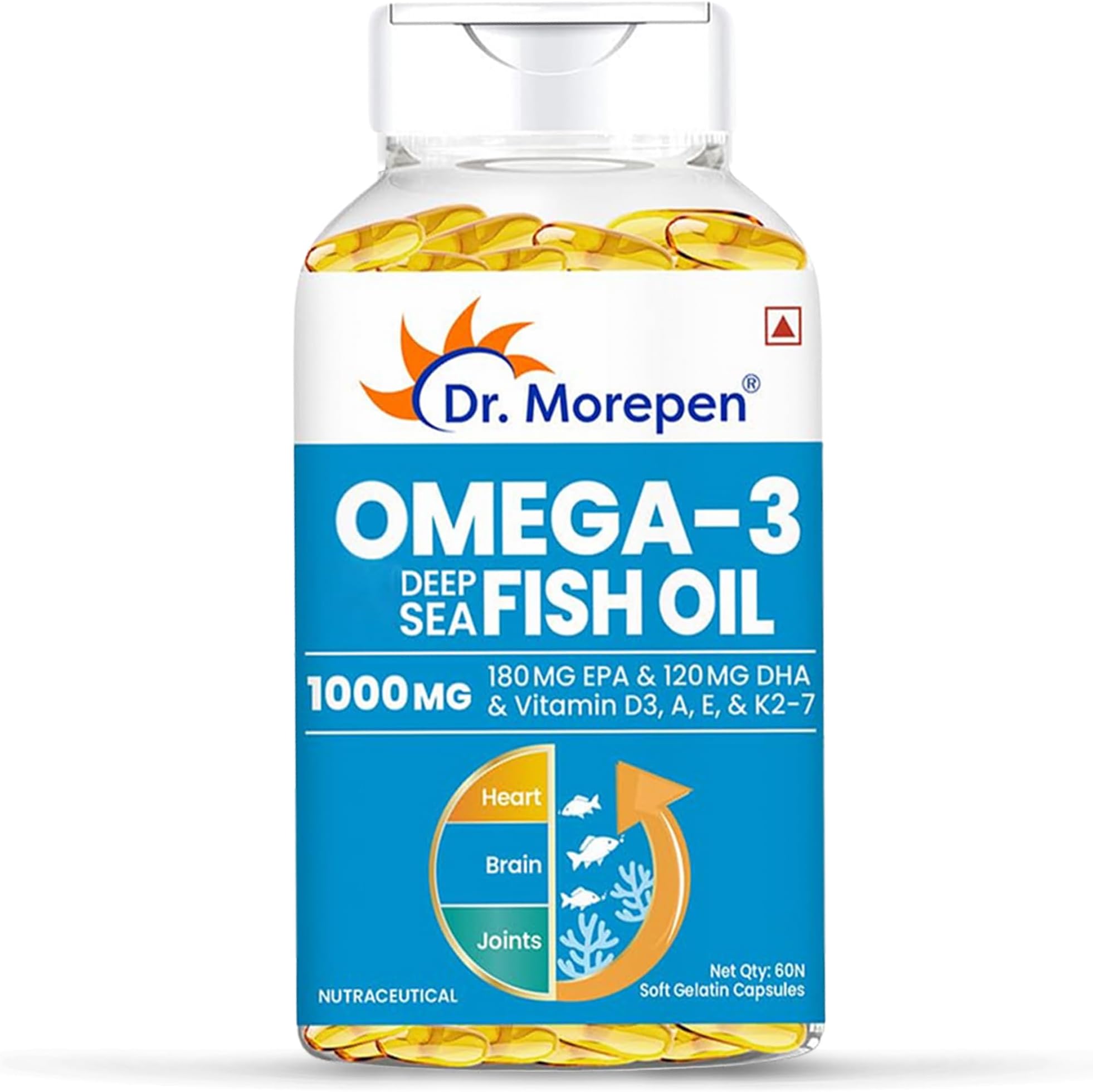 DR. MOREPEN Omega 3 Deep Sea Fish oil 1000 mg Omega with 300 mg DHA with Vitamin A, D3, E & K27 | 60 softgels - (Pack of 1)