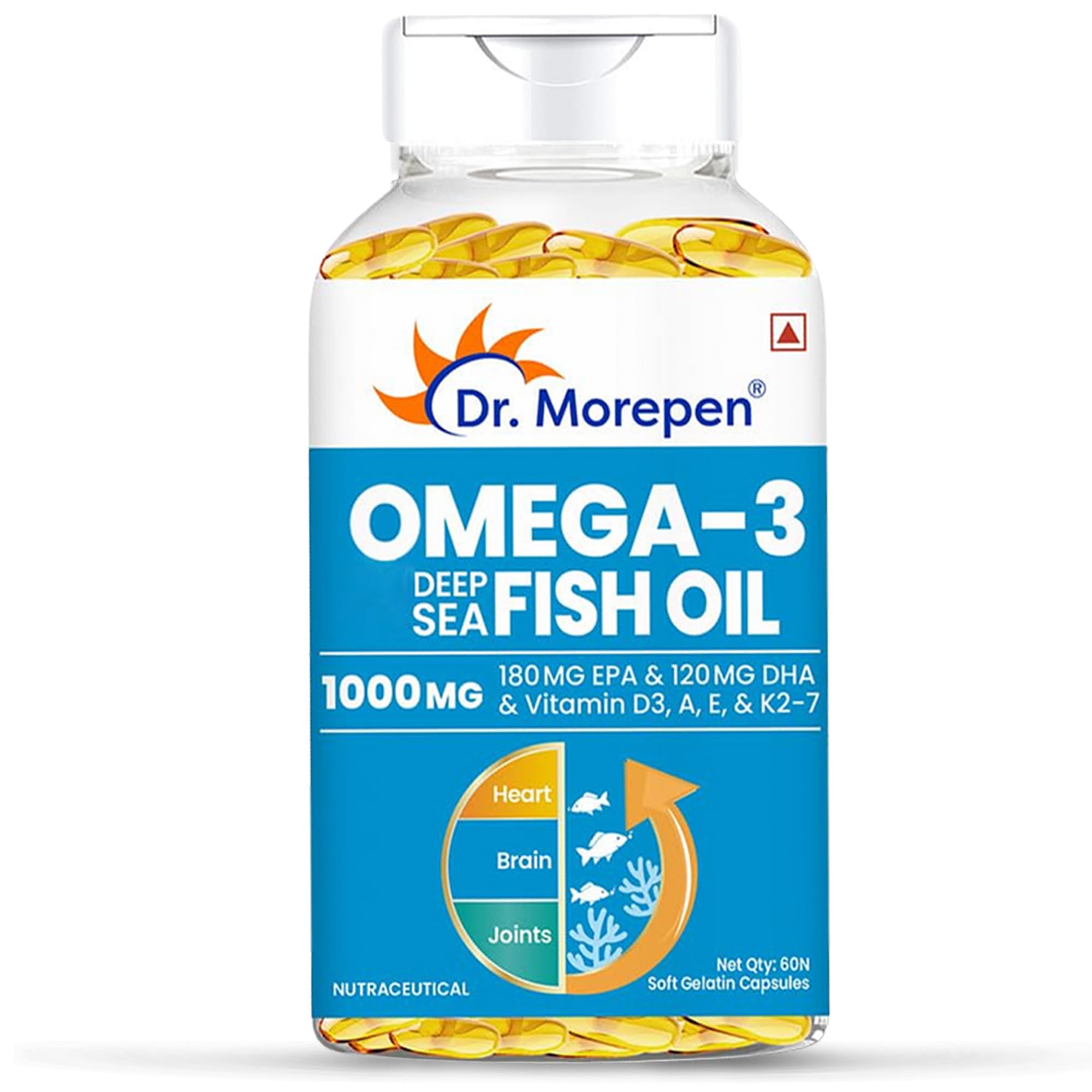 DR. MOREPEN Omega 3 Deep Sea Fish oil 1000 mg Omega with 300 mg DHA with Vitamin A, D3, E & K27 | 60 softgels - (Pack of 1)