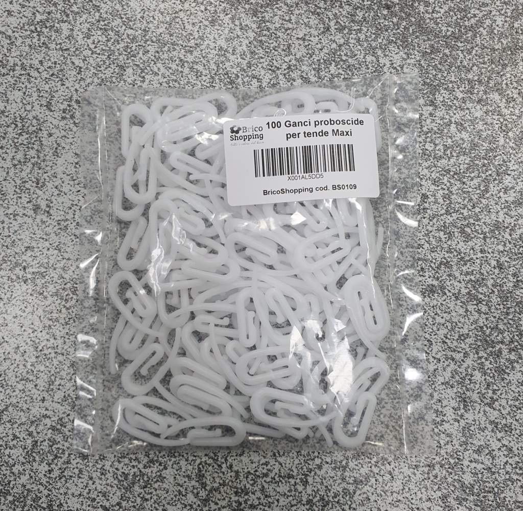 BricoShopping 100 Ganci per tenda RINFORZATI a proboscide Gancetti paperi da tenda scorrevole e binario da applicare su Riloga fascia fettuccia elefantino tendine da camion bianchi in plastica (Maxi)