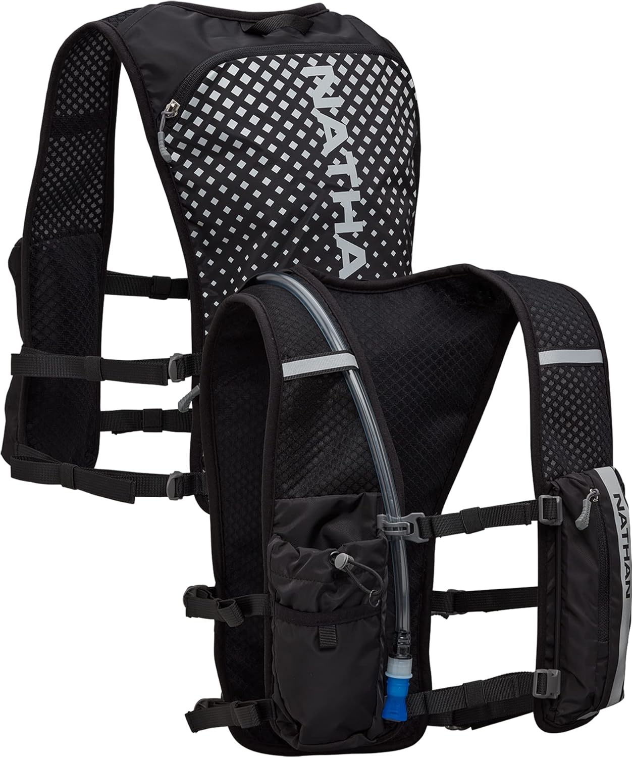 Nathan Hypernight QuickStart 2.0 4 Liter Hydration Pack w/ 1.5L Bladder, Reflective to Be Seen at Night, Front Water Bottle Pockets, Moisture Wicking, Unisex