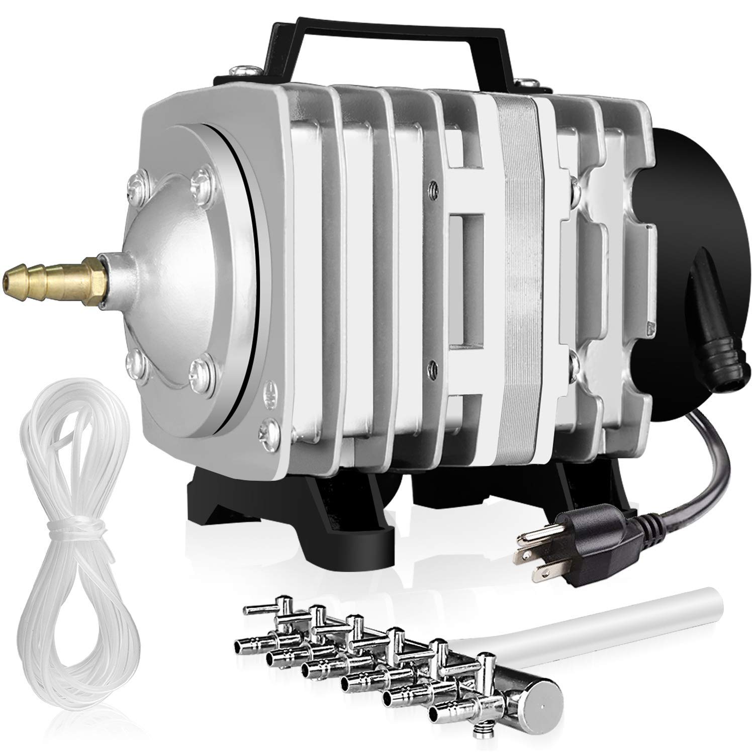 Simple Deluxe Air Pump 18-58W 602/1030/1189 GPH 38-75L/min with Adjustable Air Flow Outlets for Aquarium, Pond, Hydroponics Systems, Silver