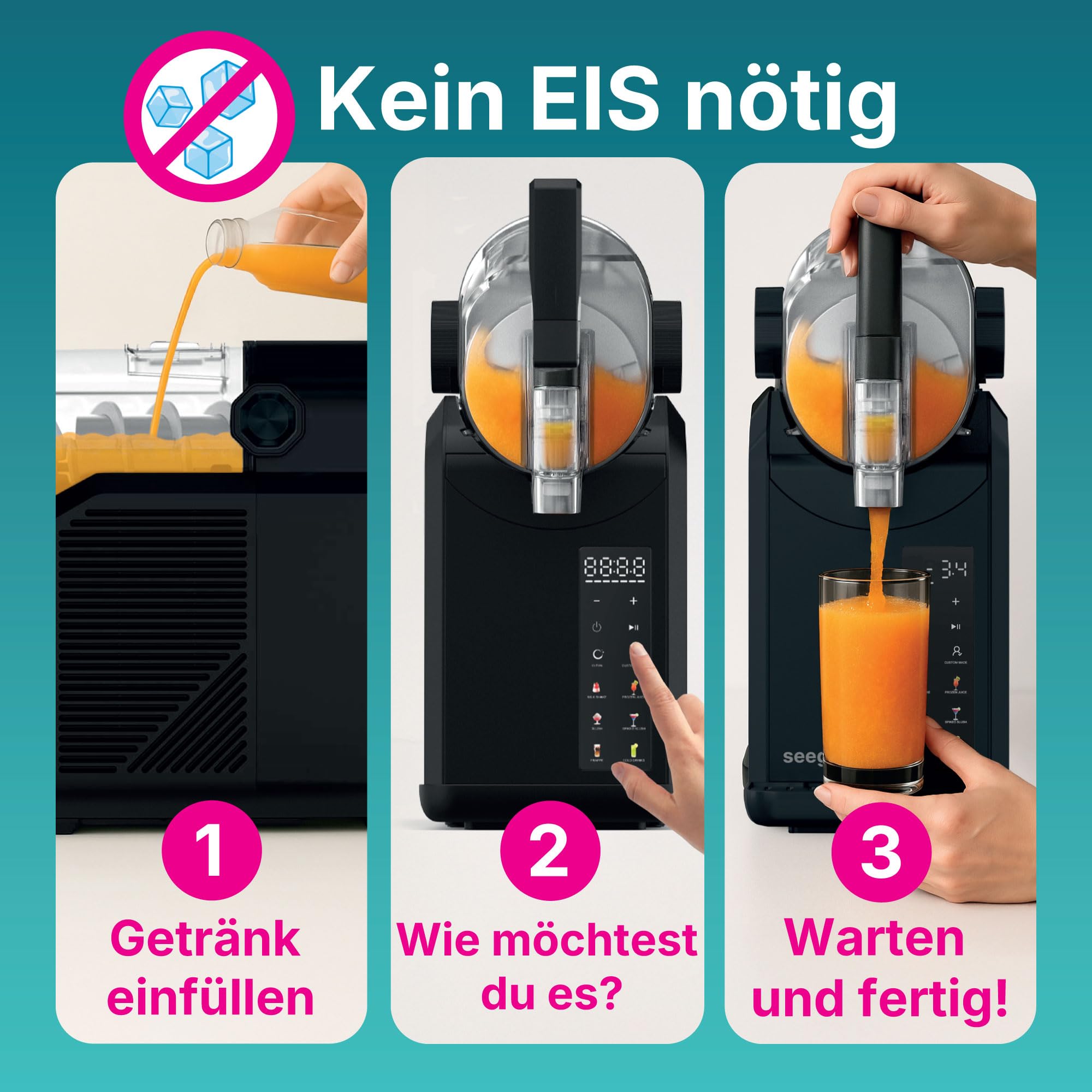 Seeger SuperSlush, 2L 7-in-1 Slush Maschine für zu Hause, 7 Smarten Programma, Automatische Reinigung und InstantFreeze 15 min Technologie, Slushi, Eis-Cocktails, Frappé, Milchshakes, Schwarz