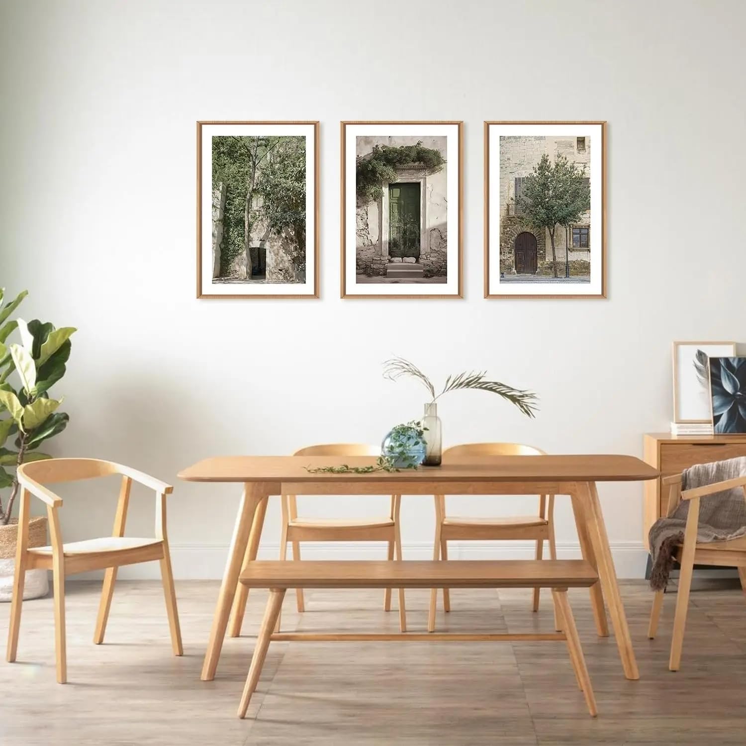 LTjiajuypd Canvas Prints Retro Urban Landscape, Green Olive Trees Old House Wall Minimalist Interior Home(30x50cm-3Pcs)