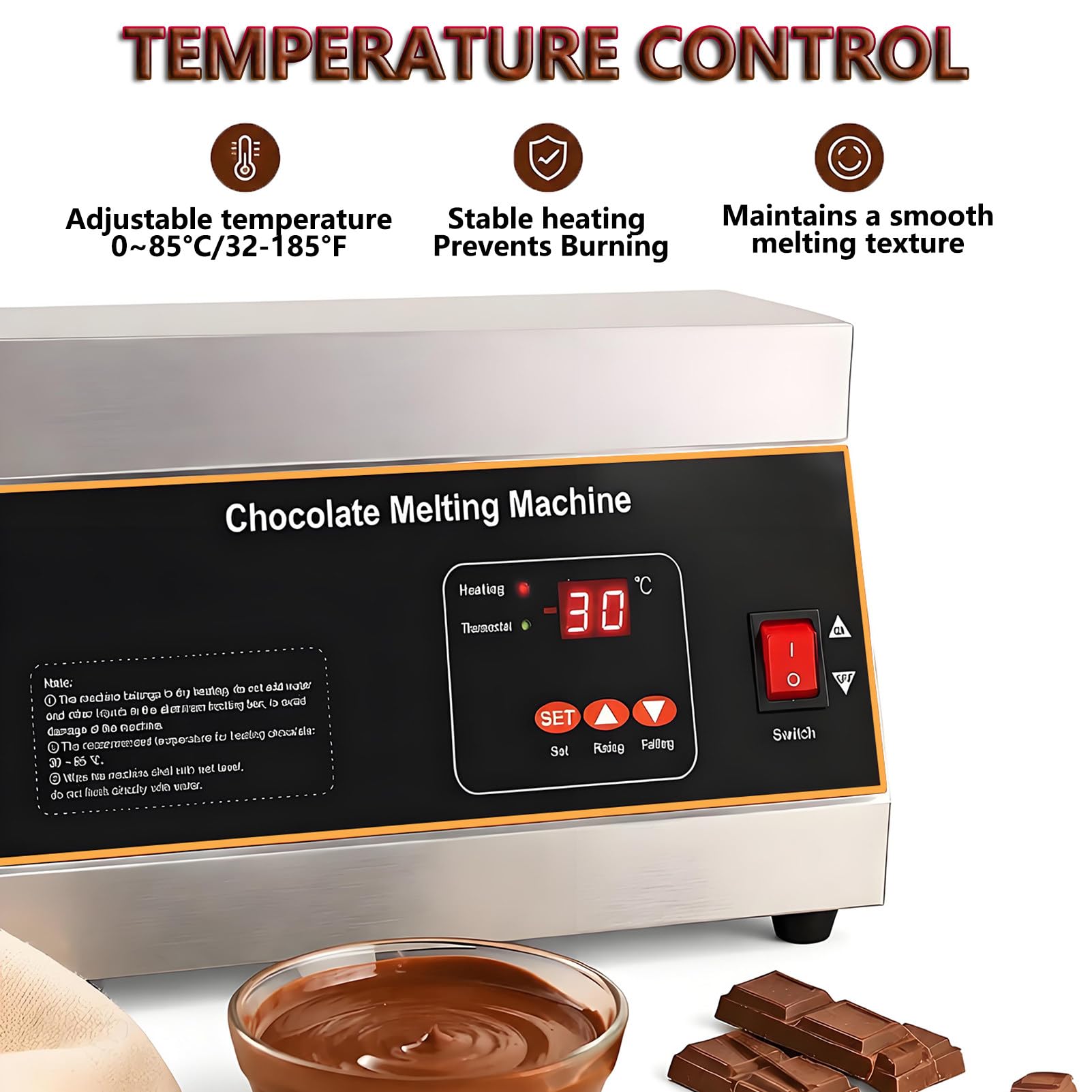 Fondoir à Chocolat Tempéreuse à Chocolat Professionnelle en Acier Inoxydable, Appareil a Fondre Le Chocolat, Réchaud Électrique pour Chocolat, Pâtisserie, Bonbons et Fromage 1pots