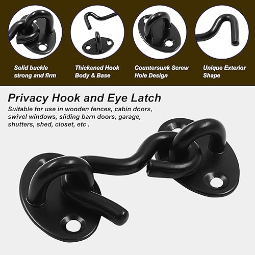 Miniatura 9 de 2 ganchos de privacidad blancos de 4 pulgadas y pestillo de ojal, cerradura de gancho de acero inoxidable para puerta de granero con tornillos de
