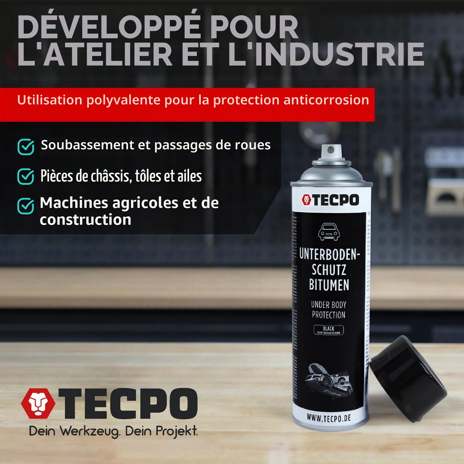 TECPO UBS Lot de 5 sprays de protection pour dessous de caisse 500 ml Noir Protection contre les chutes de pierres et la rouille, les produits chimiques avec effet anti-bourdonnement