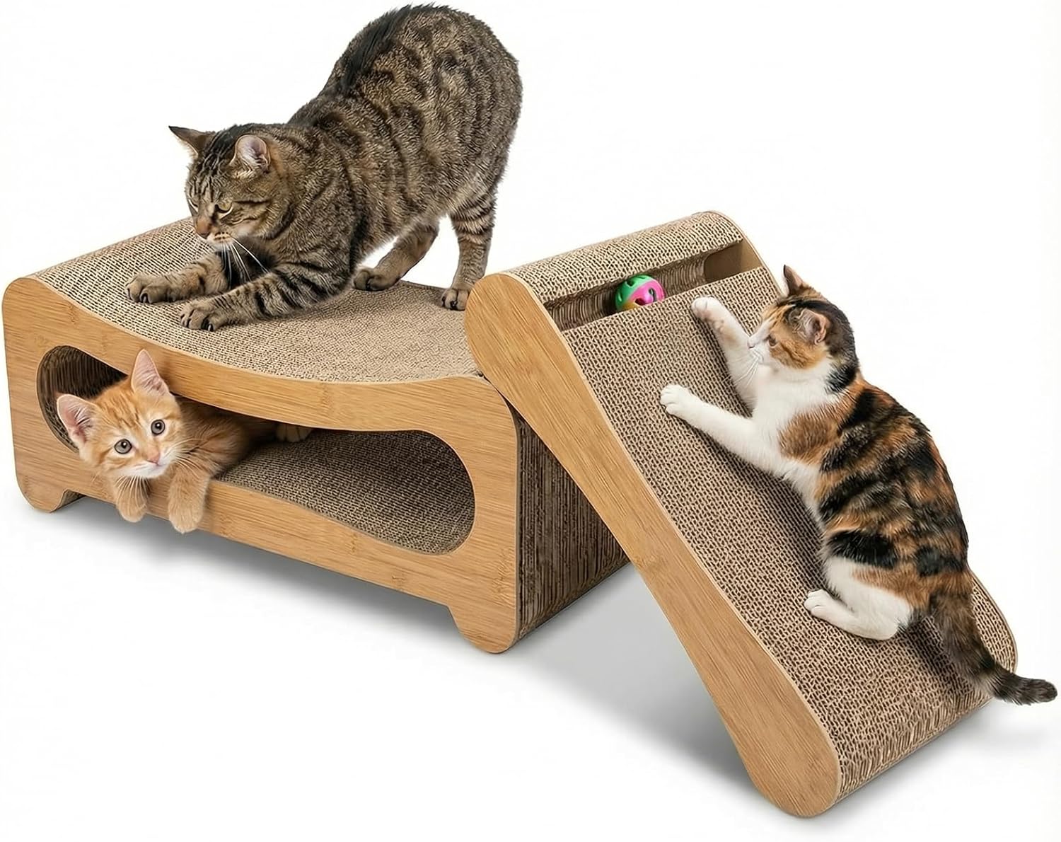 Cat Scratcher 2 in 1,Cardboard Cat Scratcher with Toy Ball,Extra Long & Extra Wide (24x11 inch) Cat Scratcher Bed for Indoor Cats and Furniture Protector,Suitable for Kittens and Big Cats