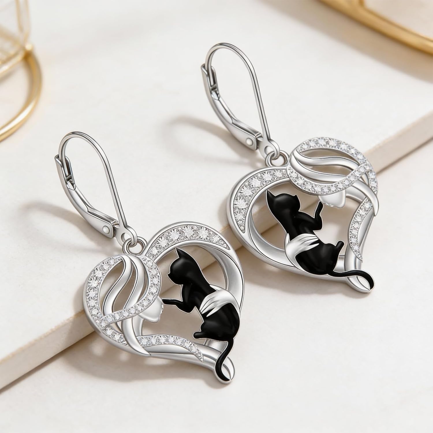 Black Cat Earrings for Women Cat Sterling Silver Earrings Dangle Leverback Halloween Christmas Jewelry Cute Cats Gifts - Image 6