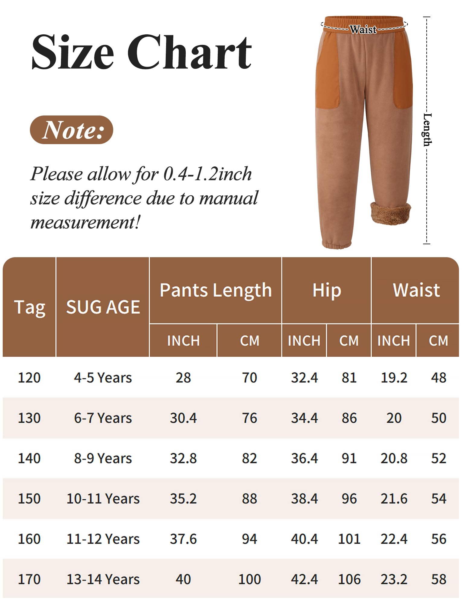 Maeau Pantaloni da jogging in pile per bambini Pantaloni della tuta foderati in pile per ragazzi morbidi invernali caldi pantaloni da jogging elastici in vita con tasche Pantaloni da tuta attivi per