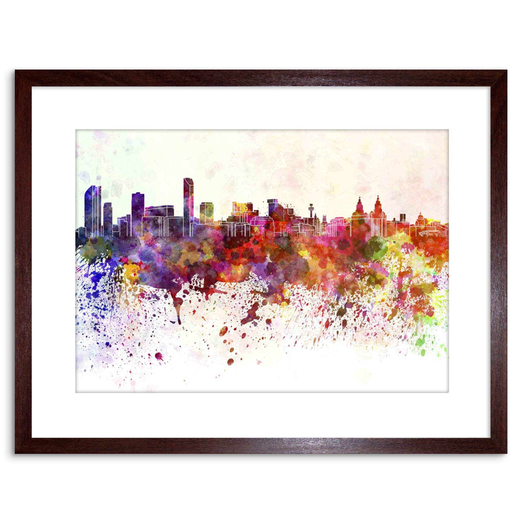 Wee Blue Coo Painting Cityscape Liverpool Skyline Paint Splash Framed Wall Art Print