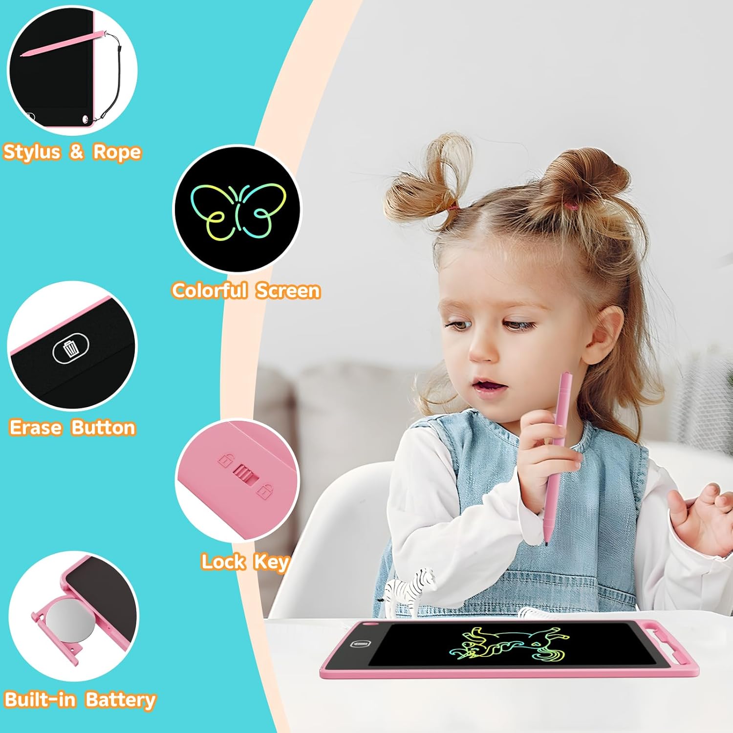 3 Packs LCD Writing Tablet for Kids 8.5 Inch, Eye-Friendly Drawing Board Set with Lock Screen, 3 Stylus Pens & Eraser Button, Reusable Doodle Pad for Ages 3-8, Travel, Home, School - Image 3