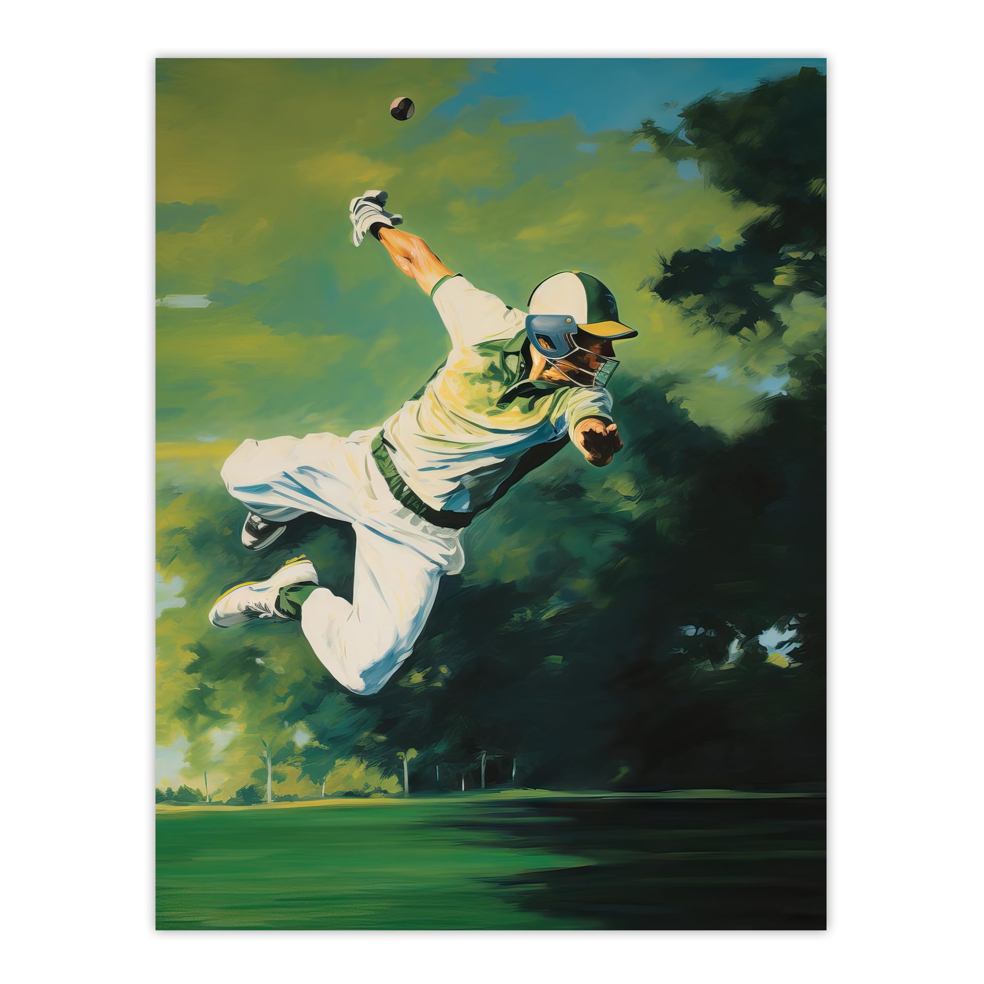 Artery8 Cricket Match Outfield Diving Catch Watercolour Artwork For Him Fan Man Cave Extra Large XL Wall Art Poster Print