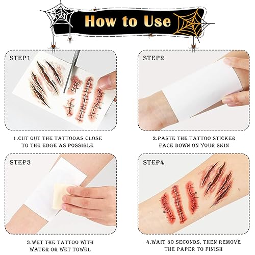 Miniatura 6 de 10 tatuajes temporales de broma de Halloween, tatuaje de boca falsa realista de terror de Halloween, tatuaje de boca grande, sonrisa de miedo,