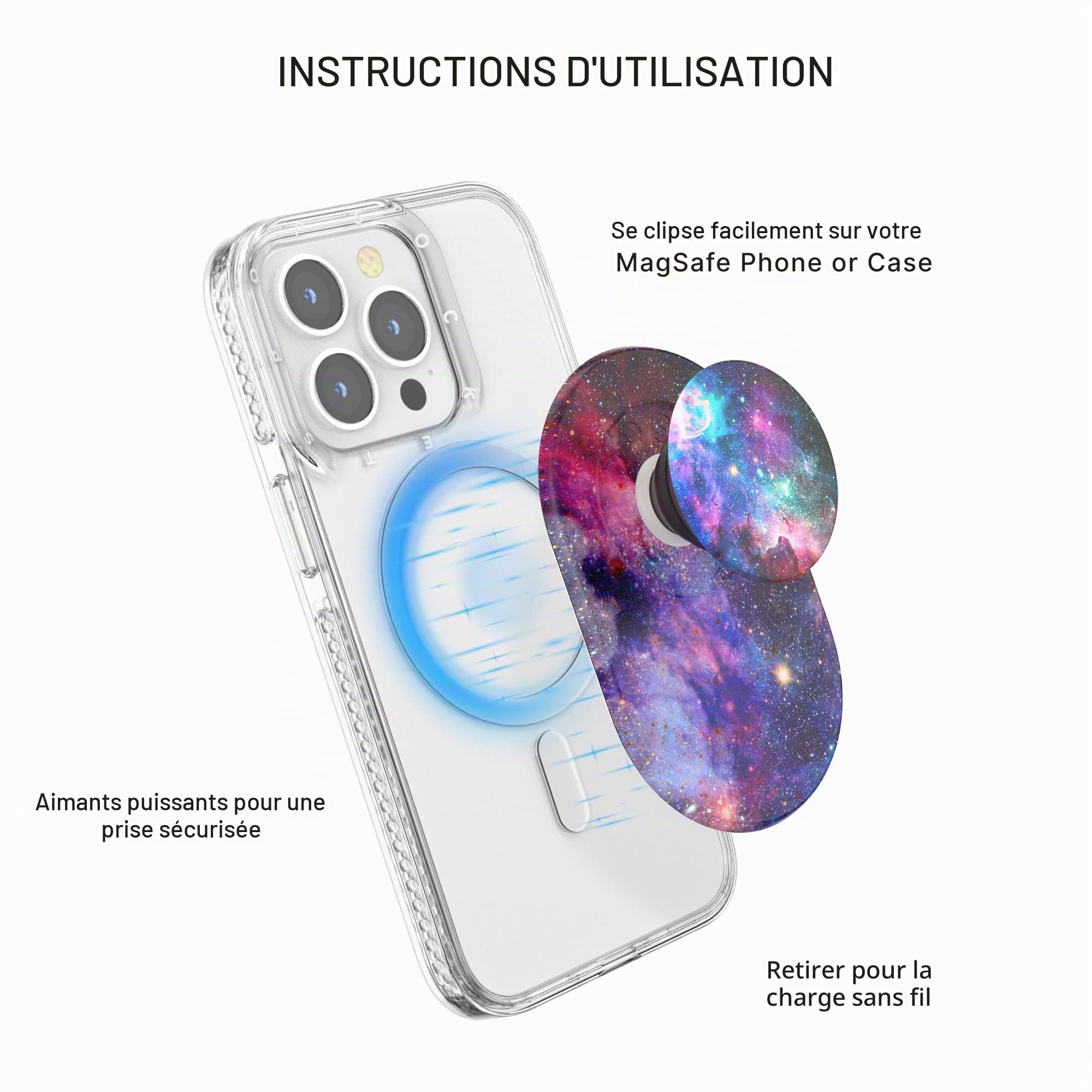 PopSockets: PopGrip pour MagSafe - Support et Poignée pour Smartphone et Coques avec un Top Interchangeable - Blue Nebula