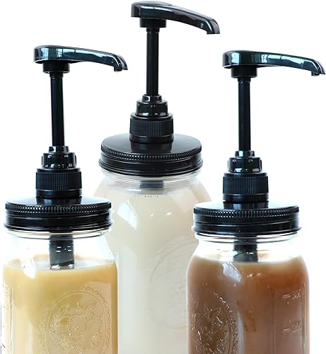 Bombas dispensadoras de salsa de miel y jarabe Mason para tarro de boca regular, paquete de 3 dispensadores de jarabe de café de grado alimenticio,