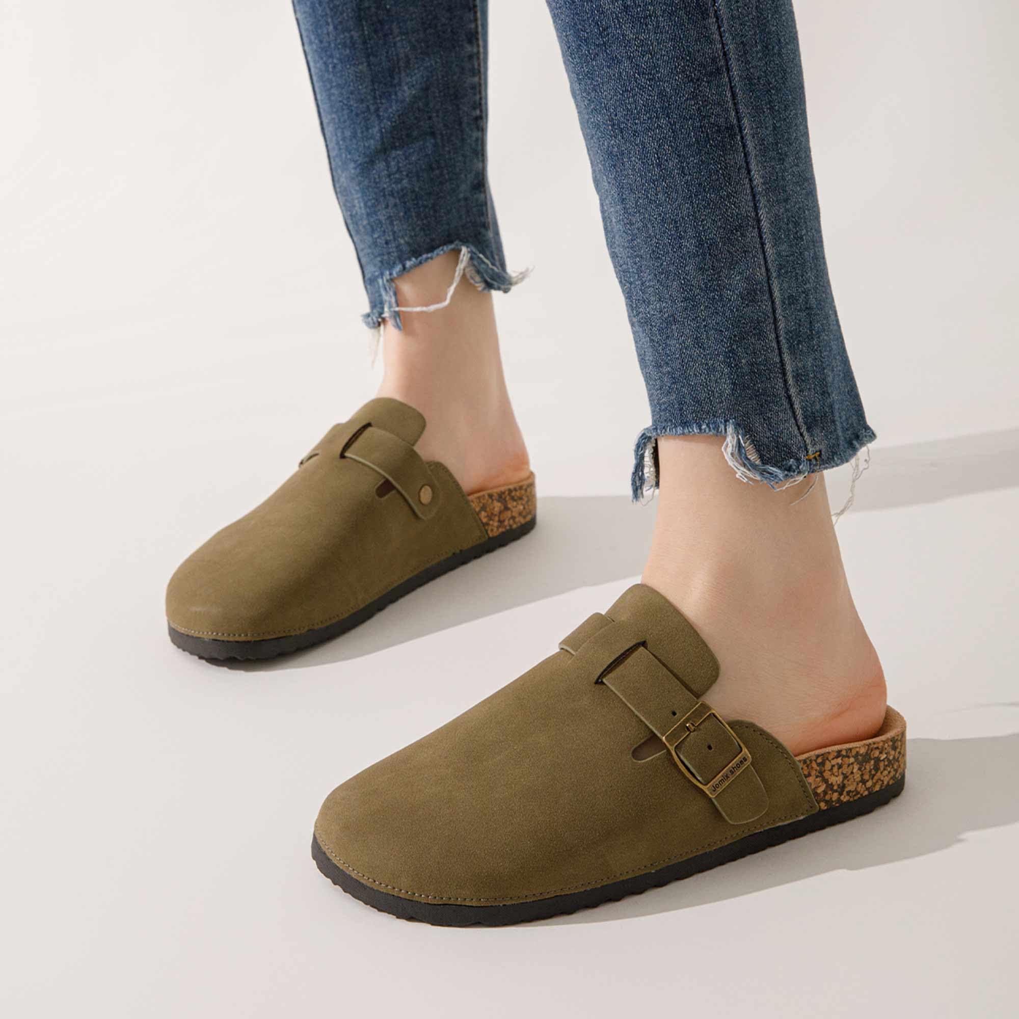 JOMIX Zapatillas Casa Mujer con Hebilla Zuecos Mujer Piel con Plantilla Ortopédica