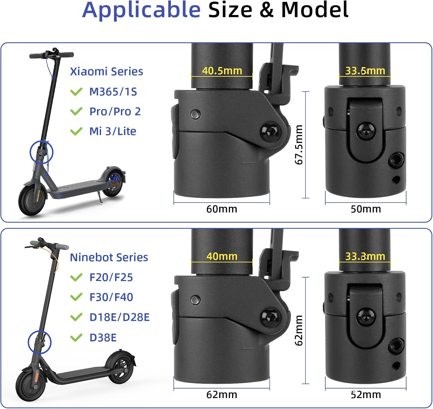 ulip Electric Scooters Folding Clamp Aluminum Vertical Rod Rugged Lock Parts Tighten Clamp Accessories for Xiaomi M365 Pro Pro2 1S MI3 Lite and Ninebot F20 F25 F30 F40 Series