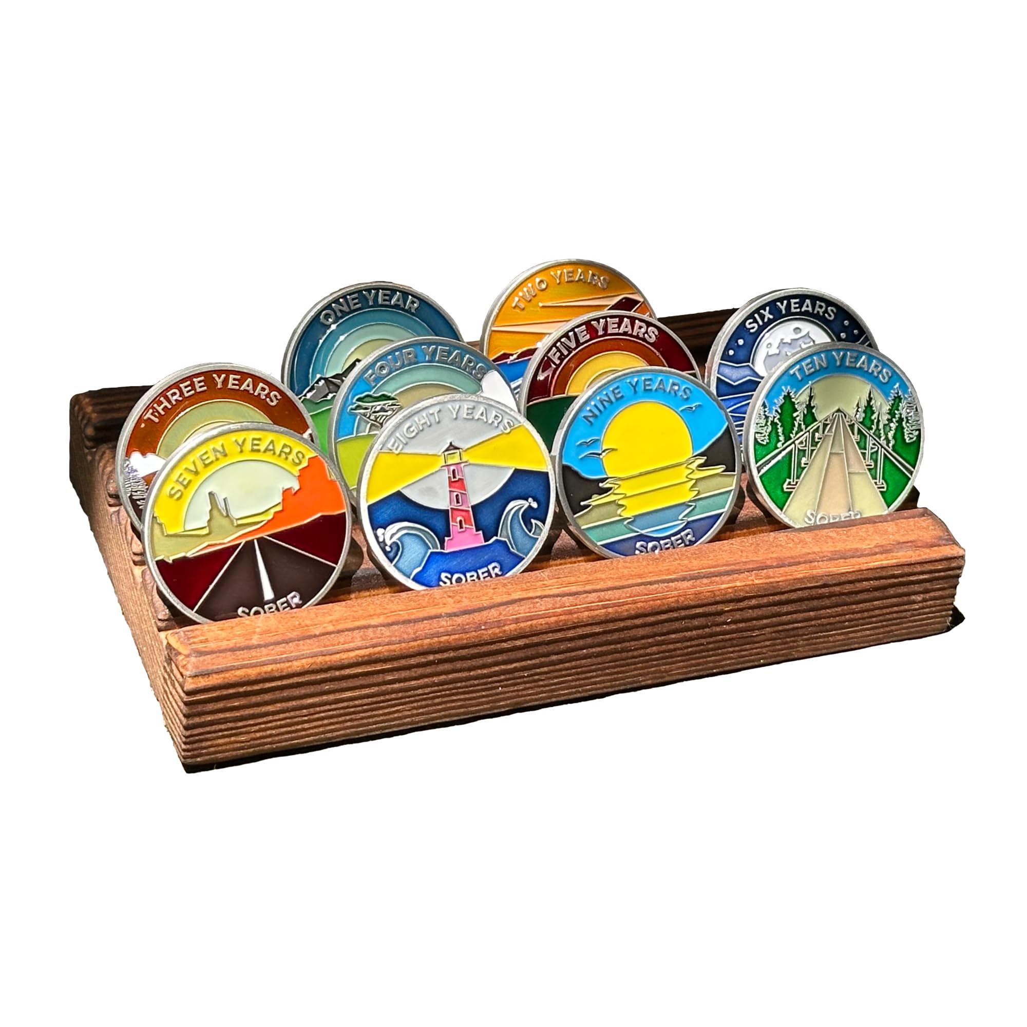 The Achieve Mint All Sobriety Chips | Tokens | Medallions | Non-AA and Non-Religious (1 Month to 15 Years) (Wooden Display)