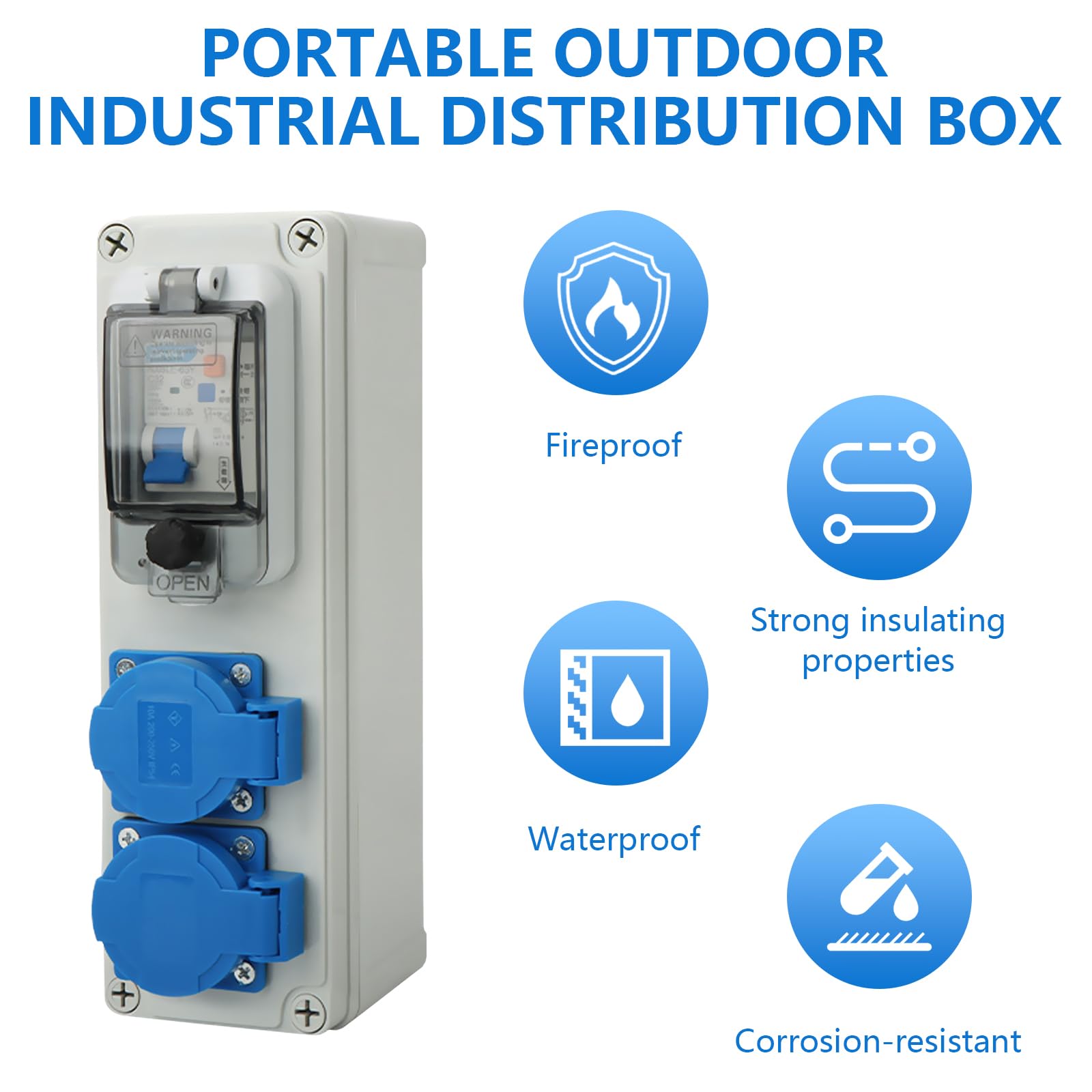 Distribuidor de Pared Interruptor 16A, Enchufe Estanco Exterior 250V 2P Caja Cuadro Electrico con Interruptor fi IP54 Distribuidor de Energía Impermeable Enchufe para Interiores y Exteriores