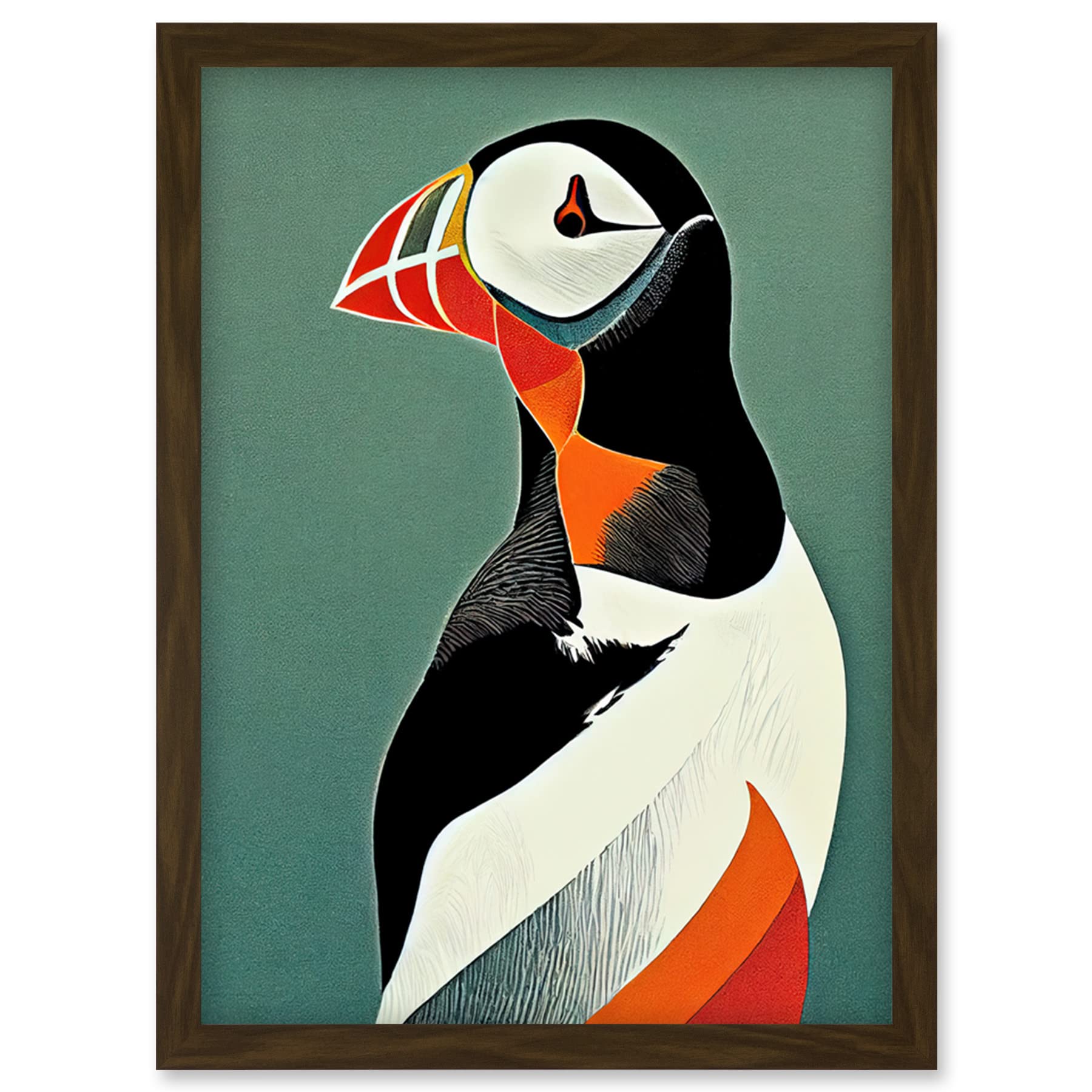 Wee Blue Coo Bright Bold Colourful Atlantic Puffin Bird Portrait Artwork Framed Wall Art Print A4