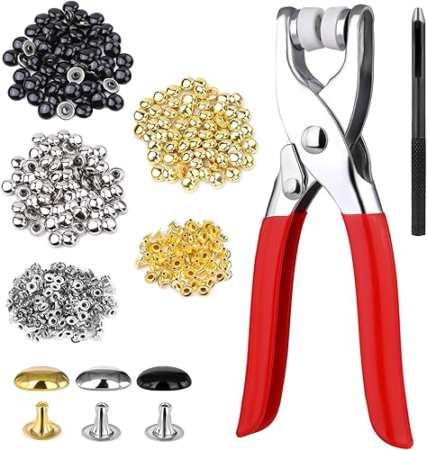 180 juegos de remaches de cuero de 0.236 in, remaches de cuero de doble tapa redonda, 3 tapas de colores, remaches de cuero, tachuelas de metal con