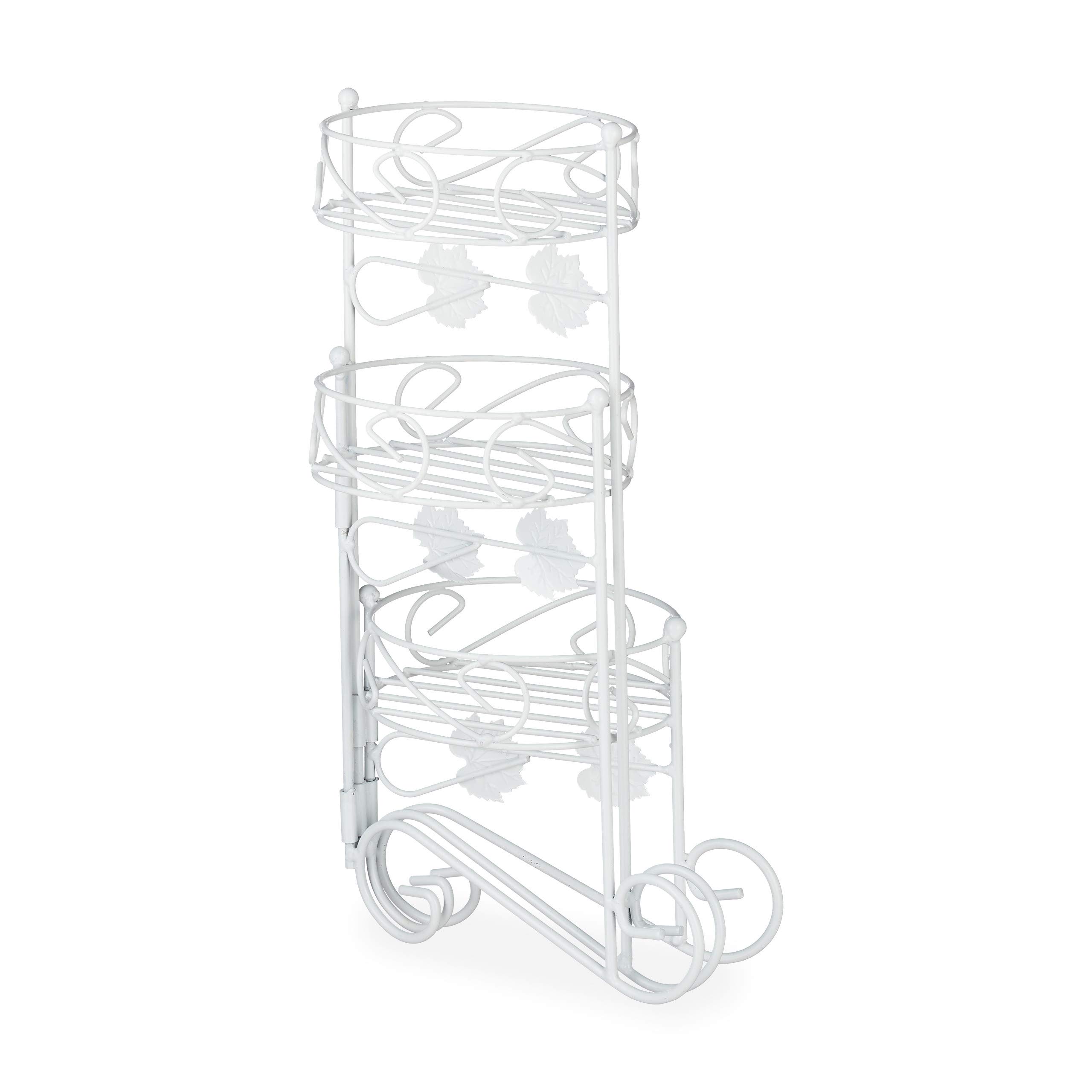 Relaxdays Supporto Metallico per Piante, Scala a 3 Ripiani, Interni ed Esterni, Richiudibile, Vintage, H: 40 cm, Bianco